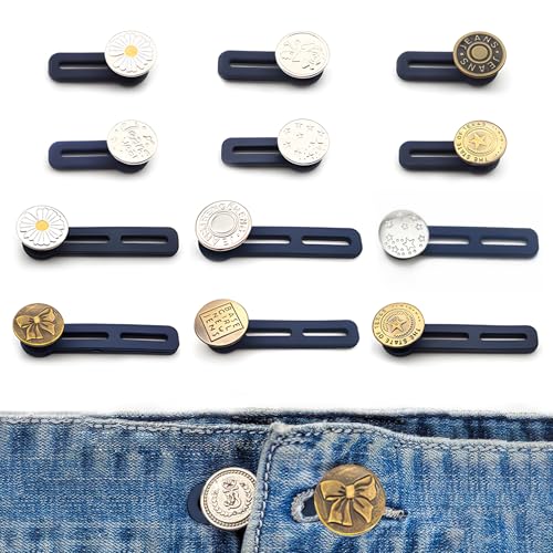 12 Stück Hosenbunderweiterung Knöpfe, Adjustable Hosen Expander Button, Taille Extender Knopf, Metall Hosenknopf Verlängerung Buttons für Jeans Hosen,Hosenerweiterung Schwangere Hosen 1-1.8 Zoll von LFWZRY