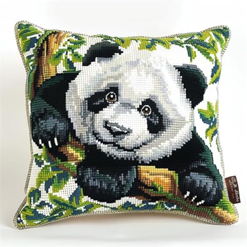 LFYNIORS Kreuzstich Kissen Set Vorgedruckt Panda Stickkissen zum Selbersticken 45X45cm Stickpackung Stickset Kreuzstich Kissen zum Basteln Stickkissen Stickpackung mit Vorgedruckt Kreuzstichmotiv von LFYNIORS