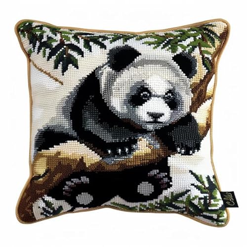 LFYNIORS Stickset für Kreuzstichkissen Panda Stickkissen mit Muster 45X45cm Stickpackung Stickset Kreuzstich Kissen zum Basteln Stickkissen Stickpackung mit Vorgedruckt Kreuzstichmotiv von LFYNIORS