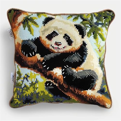 LFYNIORS Stickset für Kreuzstichkissen Panda Stickkissen mit Muster 45X45cm Stickpackung Stickset Kreuzstich Kissen zum Basteln Stickkissen Stickpackung mit Vorgedruckt Kreuzstichmotiv von LFYNIORS