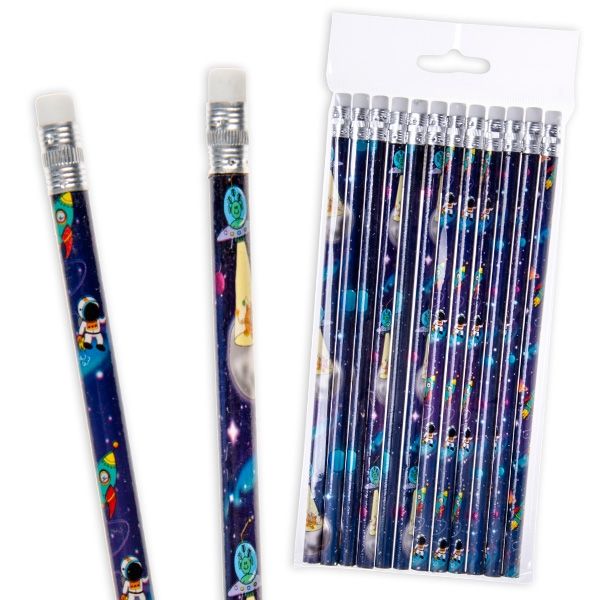 Bleistift Weltraum, 12er Pck, mit Radierer, Mitbringsel Weltraumparty von LG-Imports