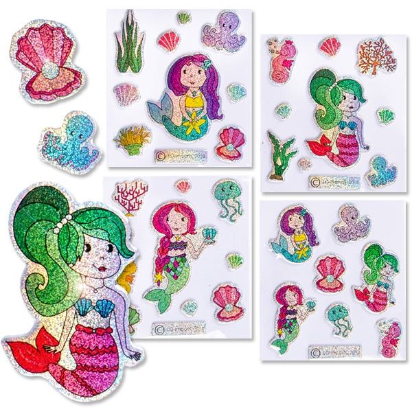 Glitzer Sticker Meerjungfrau 7x8cm, Aufkleber für Kinder, 1 Karte, von LG-Imports