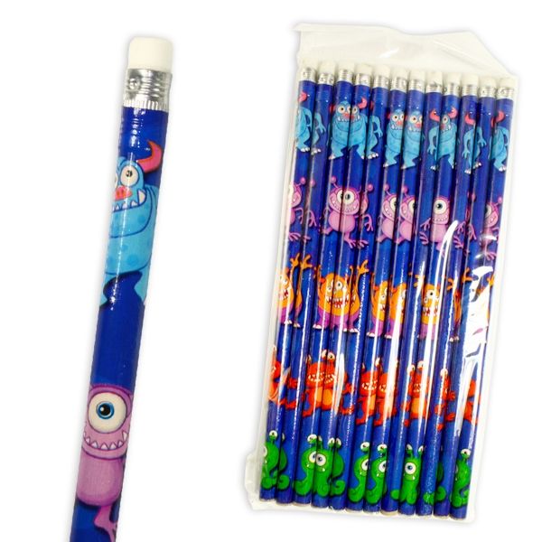 Monster Bleistifte, 12 Kinderbleistifte mit Radierer und witzigen Monstern von LG-Imports
