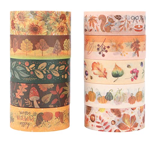 LGEGE 10 Rollen Herbst washi tape set, 15 mm breit, Herbstbaum, fallende Blätter, Kürbis, Ahornmuster, Abdeckpapier-Klebeband, Dekoration für Sammelalben, DIY-Handwerk, Bullet Journal (5 m) von LGEGE