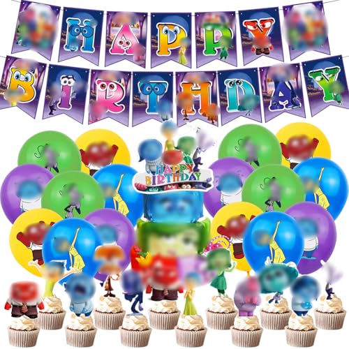 30Pcs Insidde 2 Luftballons Geburtstag Dekorationen Set Insidde out 2 Geburtstag Party Supplies Happy Birthday Banner Ballons Kuchendeckel für Kinder Geburtstag Party Dekor von LGQHCE