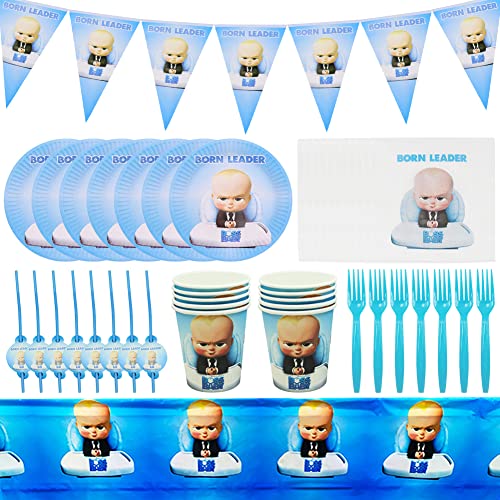 LGQHCE Baby Boss Geburtstag Deko Partygeschirr Set Boss Baby Themen Party Dekoration Gebutstag Geschirr Party Supplies Teller Servietten Tassen Kindergeburtstag Party 62 Pcs von LGQHCE