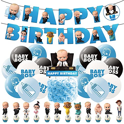 LGQHCE Babyboss Geburtstag Deko Boss Baby Party Dekoration Luftballons Set Kindergeburtstag Baby Boss Geburtstagsfeier Ballons Cake Topper Banner für Geburtstagsdeko Party Supplies von LGQHCE