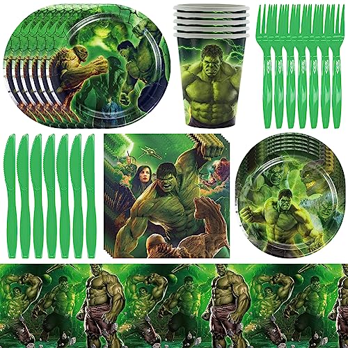 LGQHCE Geburtstagsdeko Avengers Partygeschirr Themen Kindergeburtstag Dekoration Party Geschirr Hul-k Party Supplies Teller Servietten Tassen Kindergeburtstag Party 71 Pcs von LGQHCE