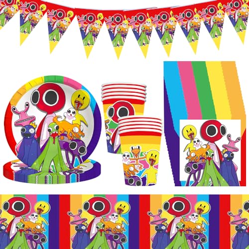 LGQHCE Kindergeburtstag Deko Rainbow-Friends Geburtstag Deko 51 Stück Partygeschirr Set Geburtstagsteller Tassen Servietten Geburtstag für Kinder Party Geburtstag Dekoration von LGQHCE