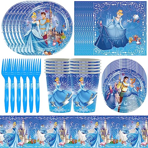 LGQHCE Prinzessin Geburtstagsdeko Cendrillon Partygeschirr Set Aschenputtel Geburtstagsdeko Geburtstag Geschirr Kit, Papierservietten, Tischtücher, Essteller usw, Kinder Geburtstagsparty von LGQHCE