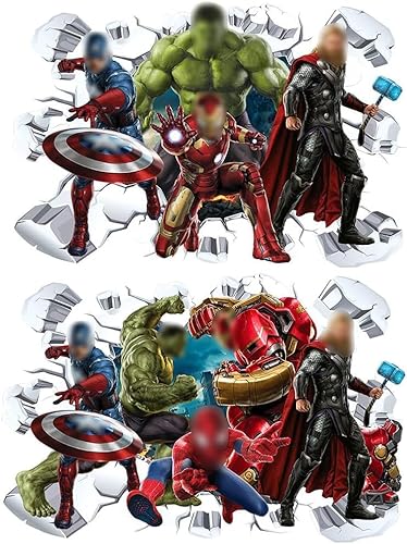 Marvel Avengers Wandaufkleber Superhelden Wandaufkleber 3D Wandsticker Wandüber Wall Art Wandtattoo Selbstklebend für Kinderzimmer Wohnzimmer Wanddekoration 2pcs von LGQHCE