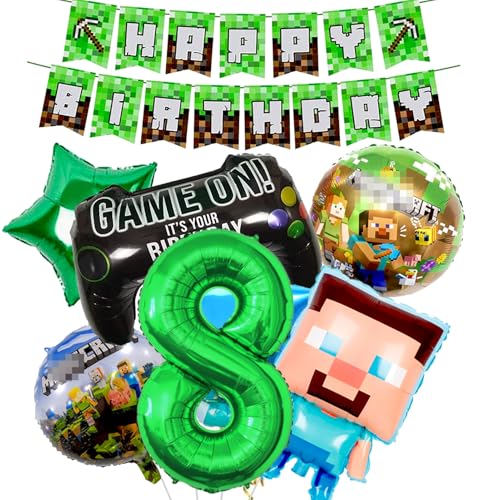 8. Geburtstag Dekorationen, Happy Birthday Luftballons Banner Folienballons für Jungen Geburtstag Party Supplies Gaming Thema Party Supplies Dekoration von LGUZAKO