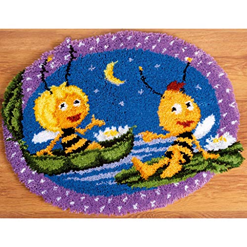 Knüpfteppich Zum Selberknüpfen,Kreuzstich Stickerei DIY Set Selber Machen Set Latch Hook Kit Für Kinder Und Erwachsene Zum Selber Knüpfen,Bee,52X38cm/20x15in von LGWG