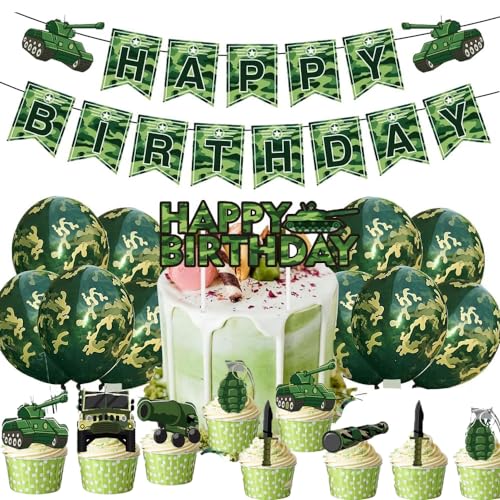 LGWJHCY Camouflage military Birthday Party Balloons, 44 Camouflage military Birthday Decorations, Including Banner Balloon Cupcake Topper Birthday Decorations von LGWJHCY