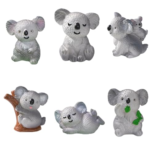 LGWJHCY Miniature Koala Cake Decoration, 6 Pieces Koala Animal Figures, Koala Animal Statue Children's Birthday Party Supplies Mini Animal Model Micro Landscape Ornament for Children Gifts von LGWJHCY