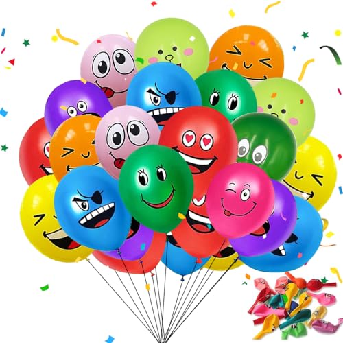 100 Stück Luftballon Smiley, 12 Zoll Emotion Serie Latex Luftballons, Bunt Party Luftballons, Niedlich Lustig Luftballons für Kinder, Latex Luftballons mit Verschiedene Gesichter für Geburtstag Deko von LGZIN