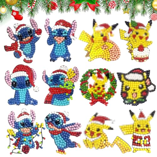 12 Stück Diamond Painting Kinder, 5D DIY Aufkleber Weihnachten Kinder, Weihnachten Cartoon Diamond Painting für Kinder und Erwachsene Anfänger, Weihnachten Geschenk für Jungen Mädchen von LGZIN