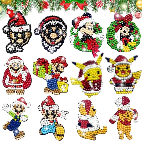 LGZIN 12 Stück Diamond Painting Kinder, 5D DIY Aufkleber Weihnachten Kinder, Weihnachten Cartoon Diamond Painting für Kinder und Erwachsene Anfänger, Weihnachten Geschenk für Jungen Mädchen von LGZIN