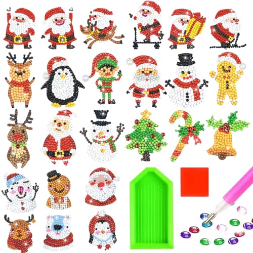 LGZIN 24 Stück Diamond Painting Weihnachten Kinder, 5D DIY Aufkleber Weihnachten Kinder, Weihnachten Diamant Aufkleber Kit für Kinder und Erwachsene Anfänger, Weihnachten Geschenk für Jungen Mädchen von LGZIN