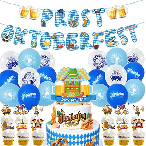 Oktoberfest Dekoration Set, 32 Stück Bayrische Deko Dekoration mit Luftballons, Cupcake Topper, Oktoberfest Banner, fur Oktoberfest Party Deko Dekoration von LGZIN