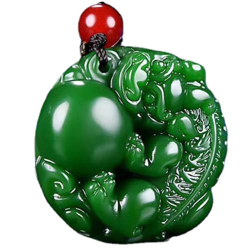 LHALUA Auto-Hängeornament, natürliche grüne Jade, Pixiu-Anhänger, Halskette, Modeschmuck, Zubehör, handgeschnitztes Amulett von LHALUA