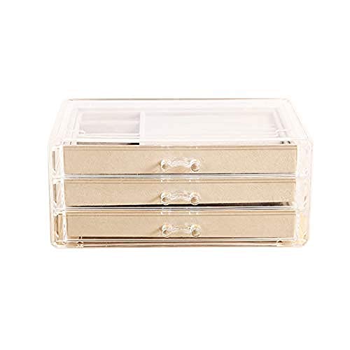 LHBDA Schmuckschatulle mit 3 Schubladen, Samt-Schmuck-Organizer für Ohrringe, Armreifen, Armbänder, Halsketten und Ringe, Beige von LHBDA