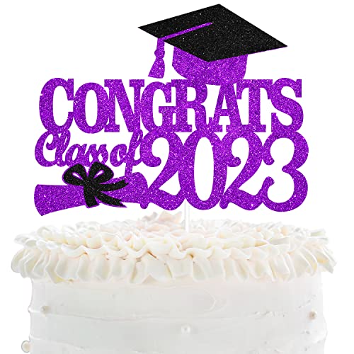 Congrats Class Of 2022 Graduation Cake Topper - Klasse of 2022 Party Lila Glitzer Grad Cap Cake Supplies - Congratulations Master Ph.D Graduation Party Dekoration von LHCING