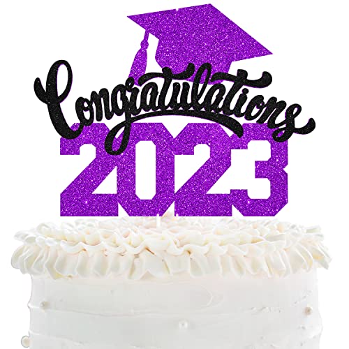 Congratulations 2022 Graduation Cake Topper – Klasse von 2022 Grad Party Lila Glitzer Kuchenzubehör – Congrats 2022 Abschlussfeier Party Dekoration von LHCING