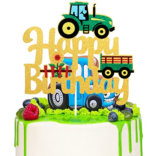 Farm Tractor Happy Birthday Tortenaufsatz – grüner Traktor Happy Birthaday Glitzer Kuchenaufsatz – Jungen Bauernhof Fahrzeug grüner Traktor Geburtstag Kuchendekoration von LHCING