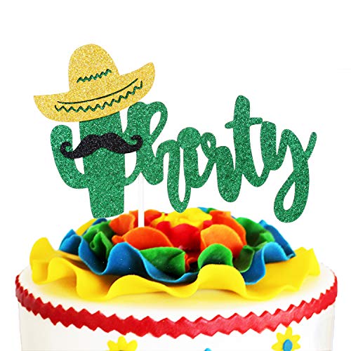 Fiesta Tortenaufsatz zum 30. Geburtstag – grüner Glitzer Sombrero Thirty Anniversary Supplies – Happy 30th Birthday Kuchenaufsatz – mexikanische Sommer-Fiesta-Party-Dekoration von LHCING