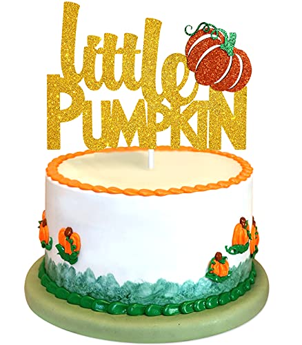 Little Pumpkin Geburtstagskuchenaufsatz – Gold Glitter Welcome Baby Cake Topper – Babyparty Herbst Hello Kürbis Tortenaufsatz – Happy Halloween Party Dekoration von LHCING