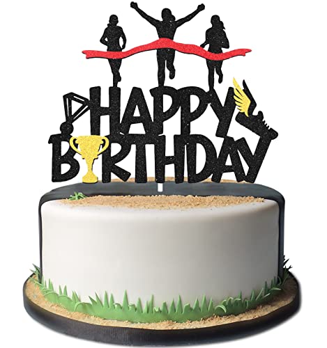 Sports Marathon Happy Birthday Cake Topper – Marathon Running Geburtstag Party Cake Topper Supplies – Marathon Cross Country Party Kuchen Topper Dekoration für Damen und Herren von LHCING