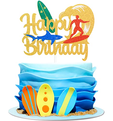 Surfen Happy Birthday Kuchenaufsatz - Sommer Hawaii Party Glitzer Surfbrett Kuchen Topper Dekor - Strand Surfen Kuchen Topper Sport Surfer Geburtstag Party Dekoration von LHCING