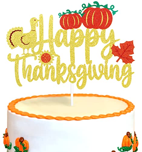 Thanksgiving Happy Birthday Cake Topper - Kürbis Truthahn Geburtstag Glitzer Gold Cake Topper - Happy Thanksgiving Day Kuchendekoration von LHCING