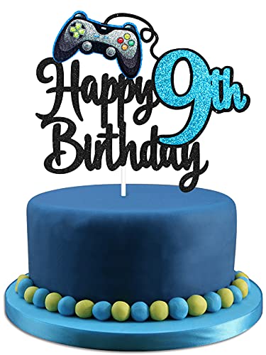 Videospiel Happy 9th Birthday Cake Topper - Videospiel Jungen 9th Birthday Party Blau Kuchen Supplies - Game On Level Up Gewinner Party Dekoration von LHCING