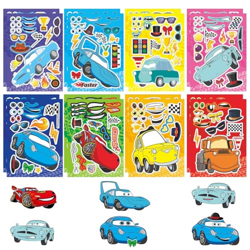 Cars Make a face sticker 16 Stück Machen Sie Ihre eigenen Make a Face Aufkleberblätter DIY Craft gesichts-Match-Sticker Basteln für Kinder Jungen und Mädchen Party Favors Supplies von LHCUPGE