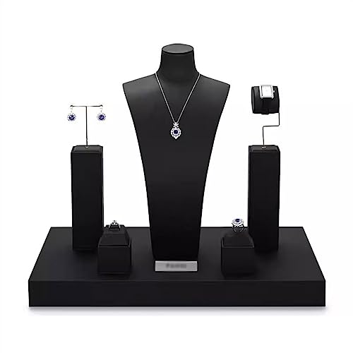 LHDHRETF Schmuckständer Schmuck Mannequin Display Set Schwarz Weich PU Schmuck Schmuckständer Halskette Anhänger Kette Schmuck Büste Displayhalter Schmuckhalter Schmuckdisplay von LHDHRETF