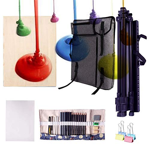 LHGDMJO Aluminium-Feld-Staffelei, Canvas-Tasche und Staffelei-Set, Kunst, kreative Staffelei, Bretter, Staffelei, Rucksack (Grau, Staffelei-Set) von LHGDMJO