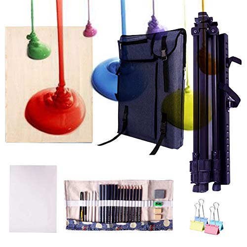 LHGDMJO Aluminium-Feld-Staffelei, Canvas-Tasche und Staffelei-Set, Kunst, kreative Staffelei, Bretter, Staffelei, Rucksack (dunkelblau, Staffelei-Set) von LHGDMJO