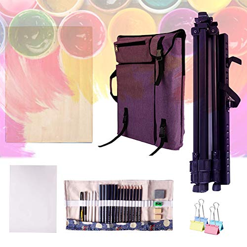 LHGDMJO Aluminium-Staffelei, Zubehör, verstellbare Kunst- und Buchstaffelei, große Kapazität, Staffelei, Rucksack (lila, Staffelei-Set) von LHGDMJO