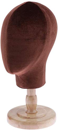LHGDMJO Beflockter Mannequinkopf aus Stoff mit Holzsockel für Perückenhüte (Kaffee) von LHGDMJO
