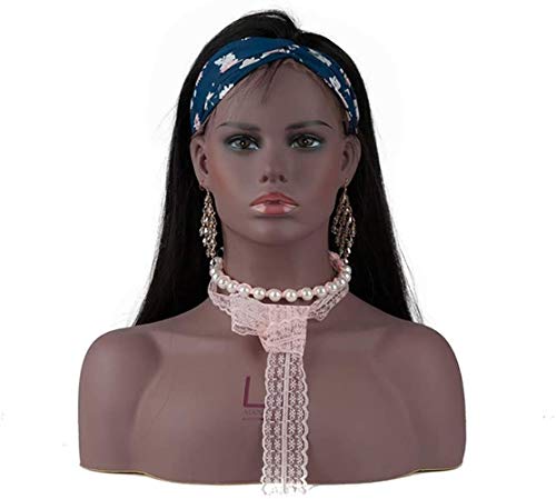 LHGDMJO Professioneller weiblicher Mannequinkopf mit Schultern und Brust, dunkler Hautton, kann Ohrringe mitbringen von LHGDMJO