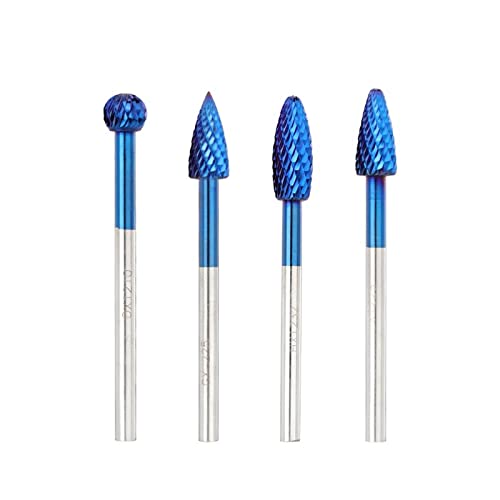 Drehfeile mit 6 mm Schaft, blau beschichtet, Wolframkarbid, Drehfräser Bit, Metallfeile, 100 mm lange Feile for Metall, 1 Stk(4pcs) von LHKQHRDL