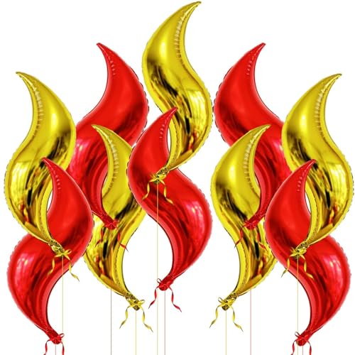 10 Stück große Flammenballons, 61 cm, rot und goldfarben, künstliche Lagerfeuerballons für Feuerwehrmann, Motto-Party, Jagd, Lagerfeuer, Dekoration, Zubehör von LHOAVWE