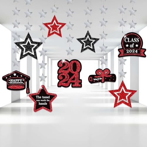 Congrats Grad Dekorationen Red Stars 2024 Graduation Hanging Swirls Class of 2024 Grad Banner Graduation Party Dekorationen Supplies von LHOAVWE