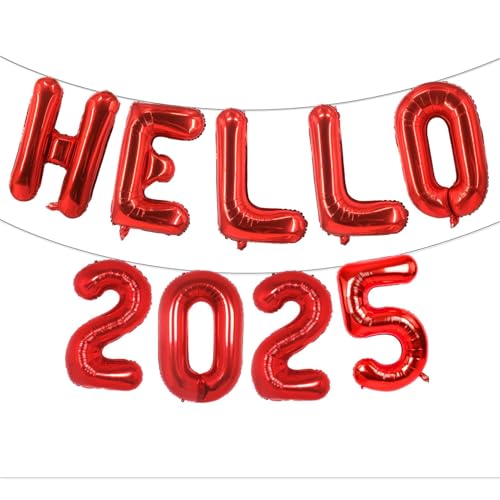 Hello 2025 Luftballons, 40,6 cm rote Hello 2025 Luftballons, Hello 2025, rote Luftballons für Silvesterpartyzubehör 2025, Neujahrsdekorationen 2025, Weihnachtsdekorationen von LHOAVWE