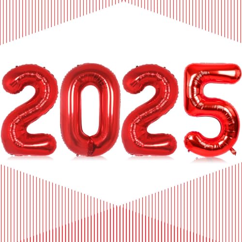 Rote 2025 Luftballons, riesige 81,3 cm rote 2025 Zahlenballons, 2025 Happy New Year rote Luftballons für Silvester Party Supplies 2025, Neujahrsdekorationen 2025, Weihnachten, Abschlussfeiern von LHOAVWE