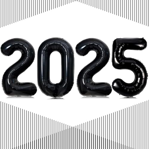 Schwarze Luftballons 2025, riesige 81,3 cm große schwarze Zahlenballons 2025, Happy New Year schwarze Luftballons für Silvesterpartyzubehör 2025, Neujahrsdekorationen 2025, Weihnachten, von LHOAVWE