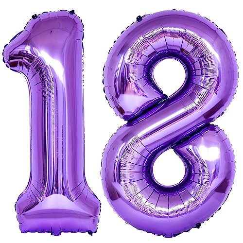 Zahl 18 lila Luftballons 101,6 cm große grüne 18 Zahlen Folienballons für 18. Geburtstag Party Supplies 18. Jahrestag Events Dekorationen von LHOAVWE