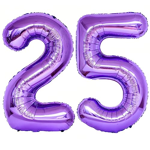 Zahl 25 Lila Luftballons 101,6 cm Riesen Sand Weiß 25 oder 52 Zahlen Folienballons Helium Luftballons für 25. Geburtstag Party Supplies 52. Jahrestag Events Dekorationen von LHOAVWE